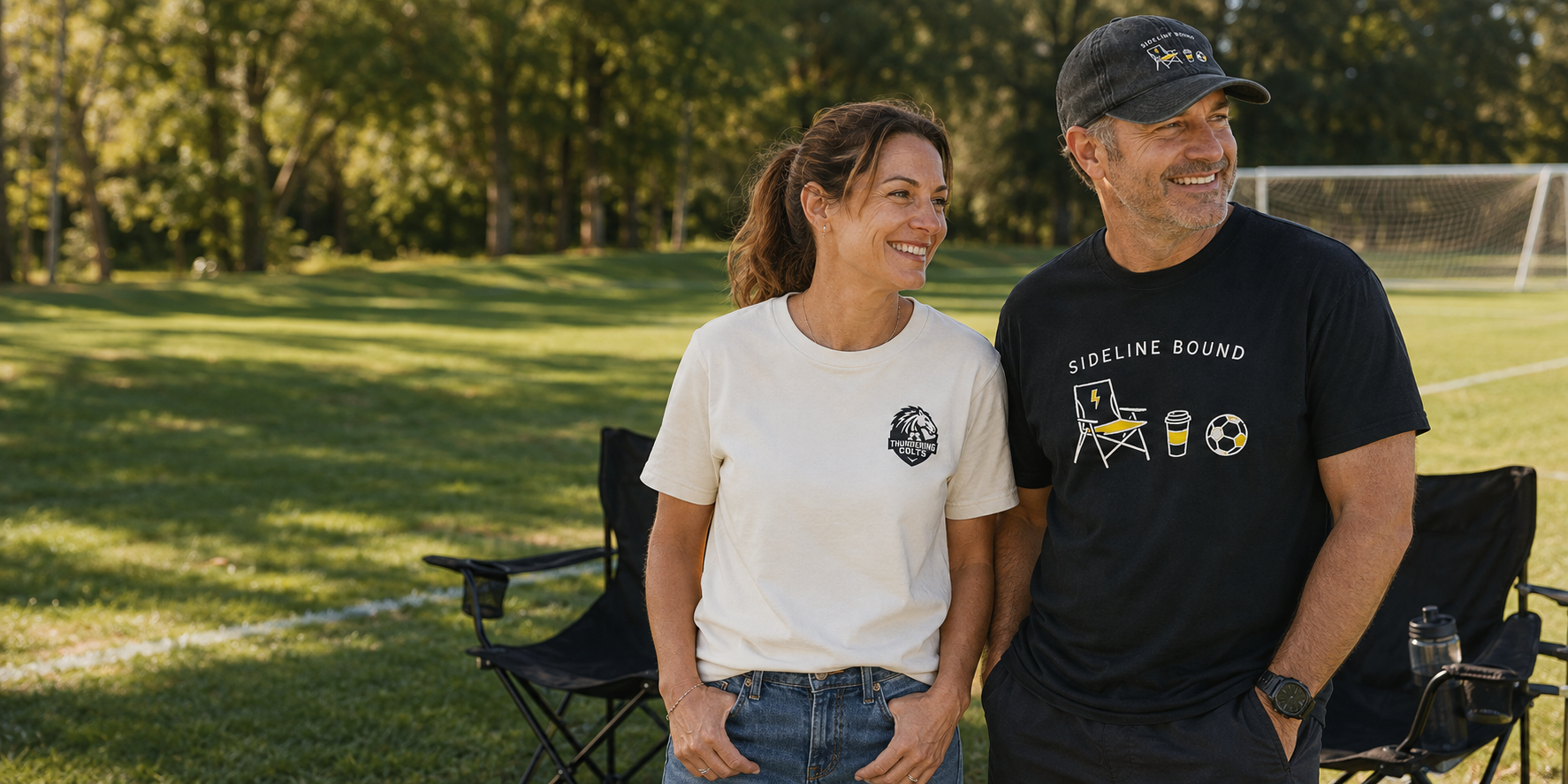 Generated lifestyle scene of soccer parents wearing Colts gear on the sidelines
